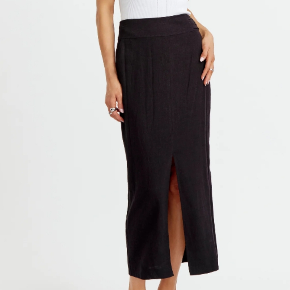 Open Edit Satin Front Slit Maxi Skirt